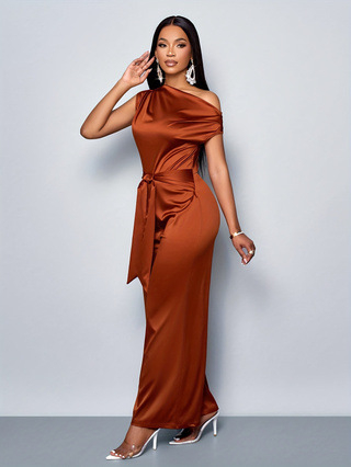 Καλοκαιρινή Ευρωπαϊκή και Αμερικανική Διασυνοριακή Έκδοση 2025 Amazon Ebay Ευρωπαϊκή και Αμερικανική Μονόχρωμη Μοντέρνα Γυναικεία Ολόσωμη Φόρμα με Στενή Γραμμή και Λοξό Γιακά με Κουμπιά