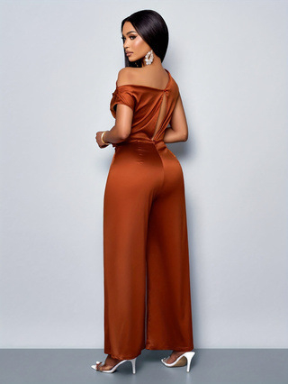 Καλοκαιρινή Ευρωπαϊκή και Αμερικανική Διασυνοριακή Έκδοση 2025 Amazon Ebay Ευρωπαϊκή και Αμερικανική Μονόχρωμη Μοντέρνα Γυναικεία Ολόσωμη Φόρμα με Στενή Γραμμή και Λοξό Γιακά με Κουμπιά