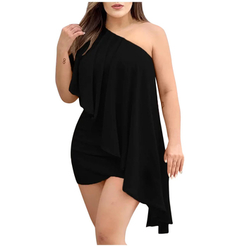 2022-es Amazon AliExpress forró akciós női szexi egyvállas, szabálytalan fodros kendős csípőruha