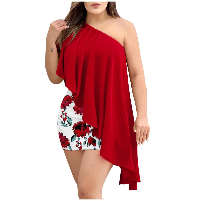 2022-es Amazon AliExpress forró akciós női szexi egyvállas, szabálytalan fodros kendős csípőruha