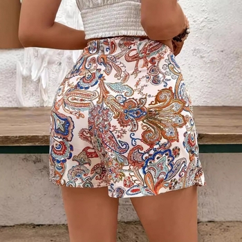 Európai és amerikai határokon átnyúló 2024-es Aliexpress új tavaszi és nyári vakációs nyomtatott elejű csomózott rövidnadrágok magas derekú, hamis kétrészes culottes