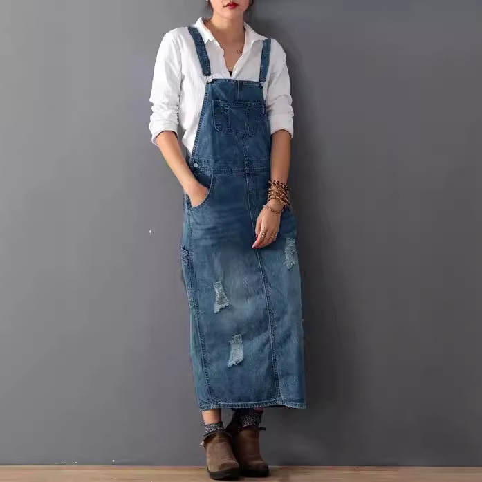 2023 Új, határokon átnyúló, Amazonon értékesített európai és amerikai női farmer szoknya, szakadópántos női farmer szoknya, pántos szoknya, női