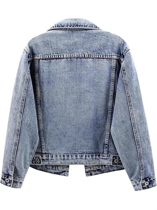 Amazon AliExpress Külkereskedelmi Új Tavaszi és Őszi Divatos Slim-fit Farmerkabát Női Rövid Dzseki Felső Határokon Átnyúló