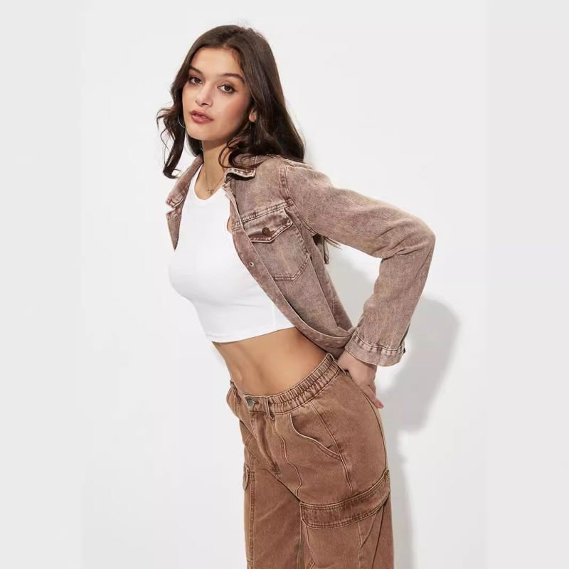 29-Yt1991 # Amazon Határokon Átnyúló Női Ruházat Európai és Amerikai Ins Fashion Munkaruházat Laza és Sokoldalú Farmerdzseki