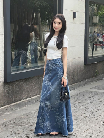 Fustă lungă coreeană retro cu talie înaltă, jacquard, subțire, pentru femei, de vară, design nou, de nișă, linie A