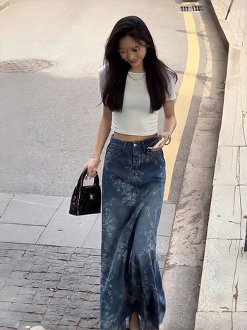 Κορεάτικη ρετρό ψηλόμεση λεπτή φούστα τζιν ζακάρ για γυναίκες, καλοκαιρινή νέα σχεδίαση, μακριά φούστα σε γραμμή Α