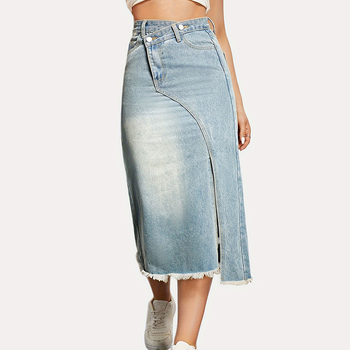 Tavasz/Nyár 2024 Amazon AliExpress határokon átnyúló derekú, szabálytalan farmer oldalsó hasítékos utcai stílusú szoknya nőknek