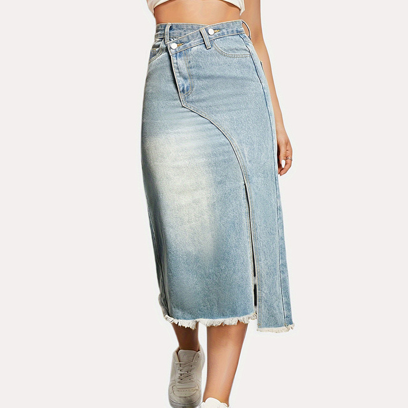 Tavasz/Nyár 2024 Amazon AliExpress határokon átnyúló derekú, szabálytalan farmer oldalsó hasítékos utcai stílusú szoknya nőknek