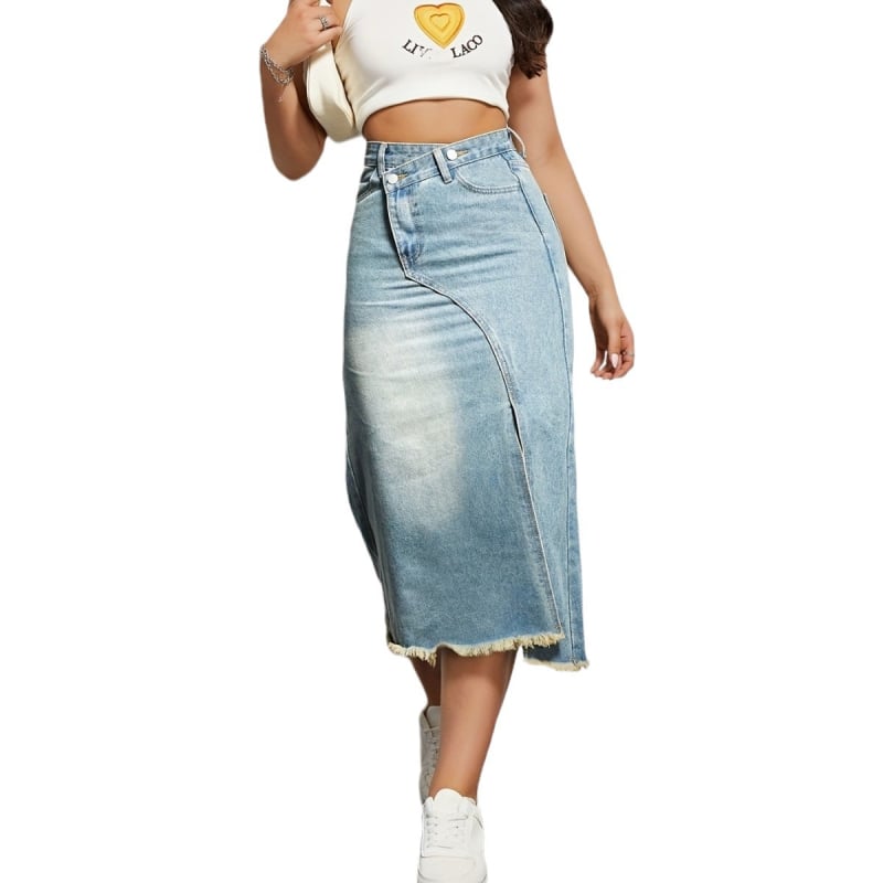 Tavasz/Nyár 2024 Amazon AliExpress határokon átnyúló derekú, szabálytalan farmer oldalsó hasítékos utcai stílusú szoknya nőknek