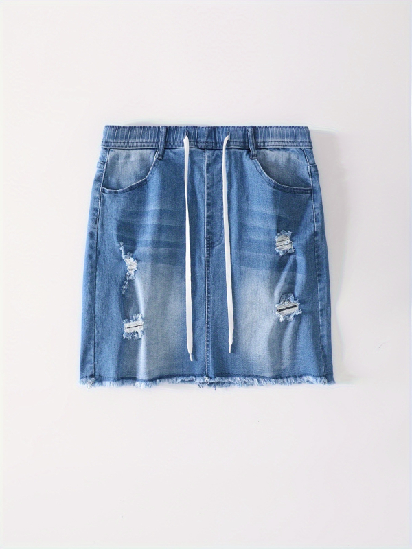 Határokon átnyúló nyári új Amazon Ebay rugalmas zsinóros, magas derekú, karcsúsított, szakadt, mosott női farmerszoknya