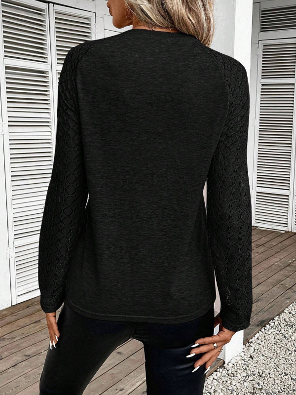 Határokon átnyúló európai és amerikai női 2024 őszi divatos csipke hosszú ujjú felső kötött kerek nyakú női póló