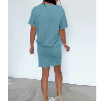 Amazon határokon átnyúló lezser európai és amerikai nyári öltöny, egyszínű, kerek nyakú, rövid ujjú ruha