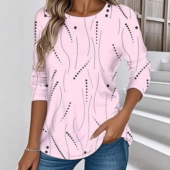 Amazon európai és amerikai női póló mintás geometrikus elegáns retró divatos hosszú ujjú kerek nyakú normál felső nyomtatott