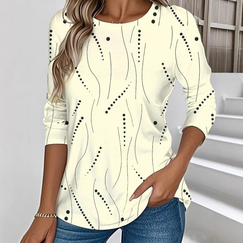 Amazon európai és amerikai női póló mintás geometrikus elegáns retró divatos hosszú ujjú kerek nyakú normál felső nyomtatott