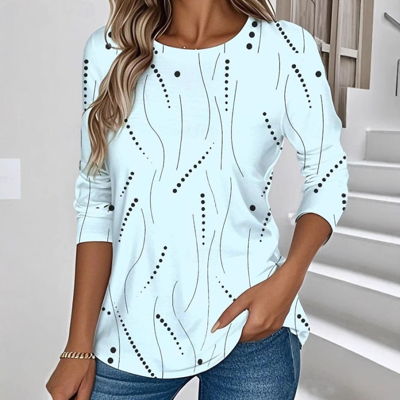 Amazon európai és amerikai női póló mintás geometrikus elegáns retró divatos hosszú ujjú kerek nyakú normál felső nyomtatott