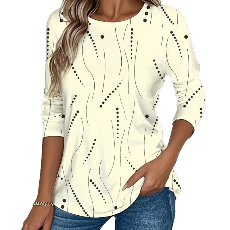 Amazon európai és amerikai női póló mintás geometrikus elegáns retró divatos hosszú ujjú kerek nyakú normál felső nyomtatott