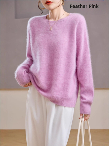 [Serie Fleece] Pulover din cașmir periat fără cusături, 5% cașmir, 95 lână, cu guler rotund/decolteu în V, 25 de ani nou