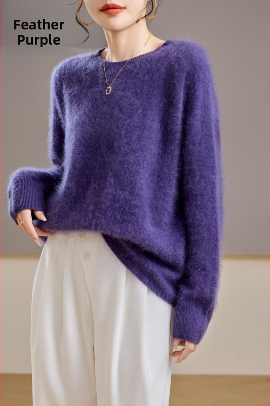 [Serie Fleece] Pulover din cașmir periat fără cusături, 5% cașmir, 95 lână, cu guler rotund/decolteu în V, 25 de ani nou