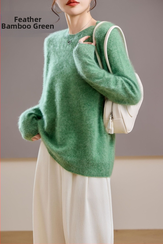 [Serie Fleece] Pulover din cașmir periat fără cusături, 5% cașmir, 95 lână, cu guler rotund/decolteu în V, 25 de ani nou