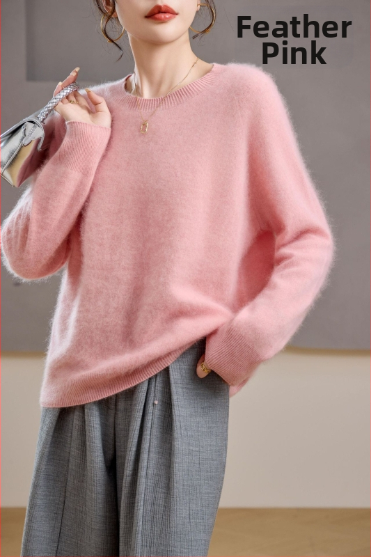 [Serie Fleece] Pulover din cașmir periat fără cusături, 5% cașmir, 95 lână, cu guler rotund/decolteu în V, 25 de ani nou