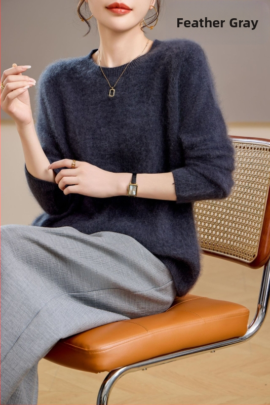 [Serie Fleece] Pulover din cașmir periat fără cusături, 5% cașmir, 95 lână, cu guler rotund/decolteu în V, 25 de ani nou