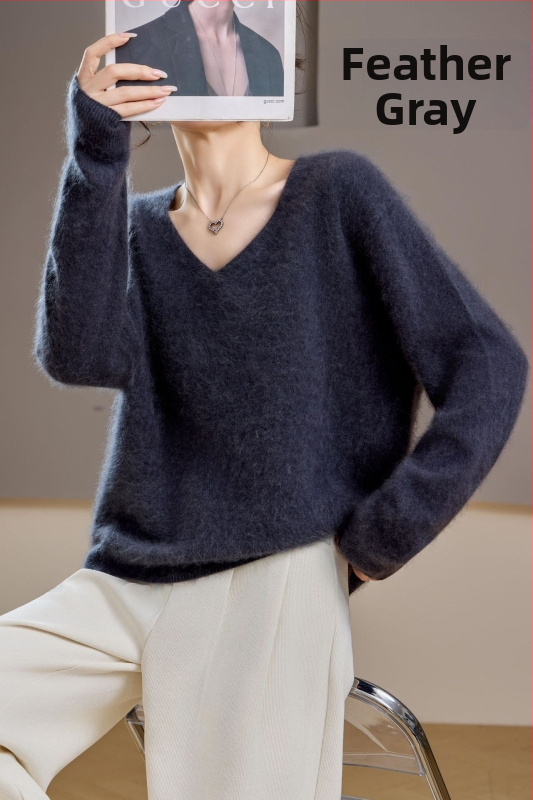 [Serie Fleece] Pulover din cașmir periat fără cusături, 5% cașmir, 95 lână, cu guler rotund/decolteu în V, 25 de ani nou