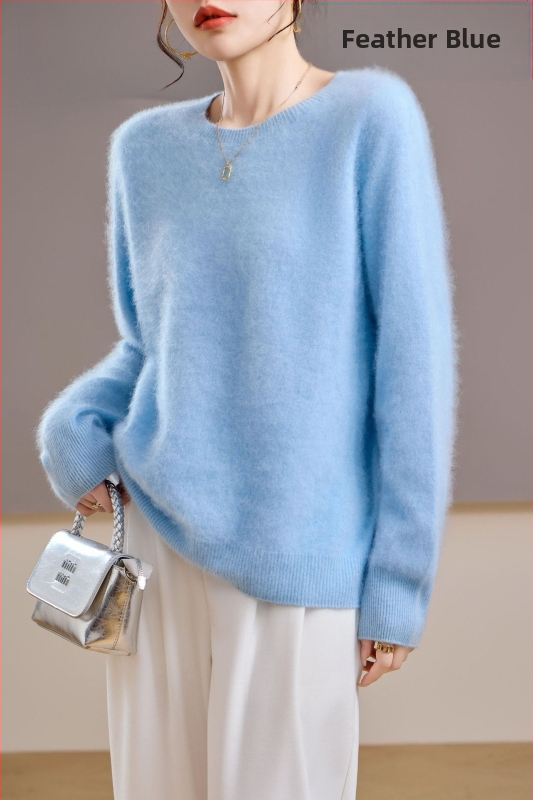 [Serie Fleece] Pulover din cașmir periat fără cusături, 5% cașmir, 95 lână, cu guler rotund/decolteu în V, 25 de ani nou