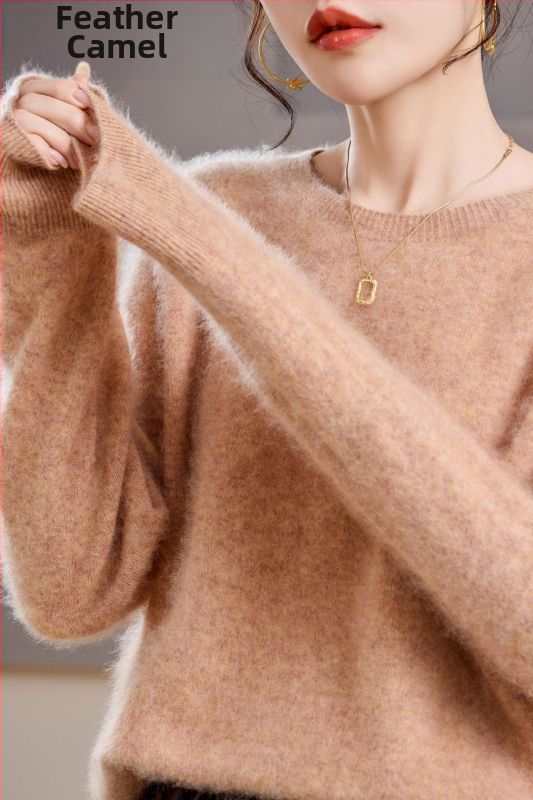 [Serie Fleece] Pulover din cașmir periat fără cusături, 5% cașmir, 95 lână, cu guler rotund/decolteu în V, 25 de ani nou