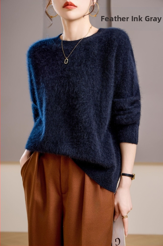 [Serie Fleece] Pulover din cașmir periat fără cusături, 5% cașmir, 95 lână, cu guler rotund/decolteu în V, 25 de ani nou