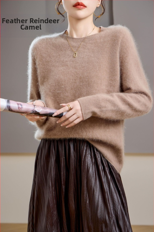 [Serie Fleece] Pulover din cașmir periat fără cusături, 5% cașmir, 95 lână, cu guler rotund/decolteu în V, 25 de ani nou