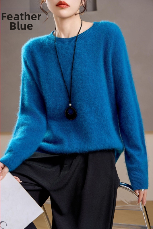 [Serie Fleece] Pulover din cașmir periat fără cusături, 5% cașmir, 95 lână, cu guler rotund/decolteu în V, 25 de ani nou