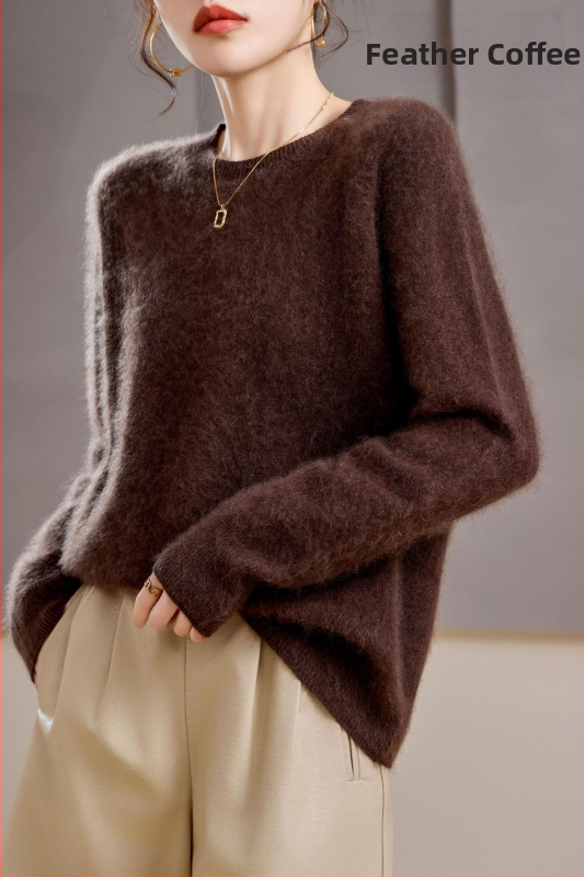 [Serie Fleece] Pulover din cașmir periat fără cusături, 5% cașmir, 95 lână, cu guler rotund/decolteu în V, 25 de ani nou