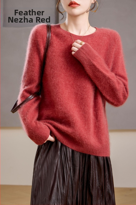 [Serie Fleece] Pulover din cașmir periat fără cusături, 5% cașmir, 95 lână, cu guler rotund/decolteu în V, 25 de ani nou