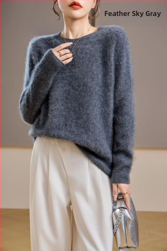 [Serie Fleece] Pulover din cașmir periat fără cusături, 5% cașmir, 95 lână, cu guler rotund/decolteu în V, 25 de ani nou