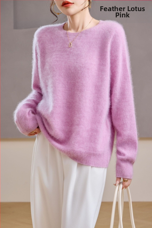 [Serie Fleece] Pulover din cașmir periat fără cusături, 5% cașmir, 95 lână, cu guler rotund/decolteu în V, 25 de ani nou