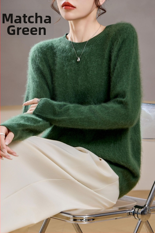 [Serie Fleece] Pulover din cașmir periat fără cusături, 5% cașmir, 95 lână, cu guler rotund/decolteu în V, 25 de ani nou