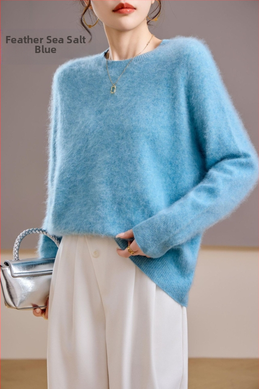 [Serie Fleece] Pulover din cașmir periat fără cusături, 5% cașmir, 95 lână, cu guler rotund/decolteu în V, 25 de ani nou