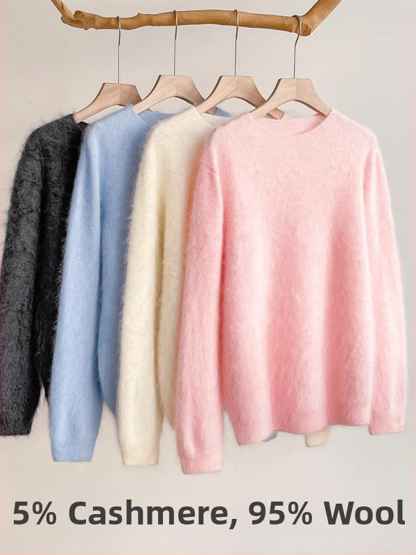 [Serie Fleece] Pulover din cașmir periat fără cusături, 5% cașmir, 95 lână, cu guler rotund/decolteu în V, 25 de ani nou