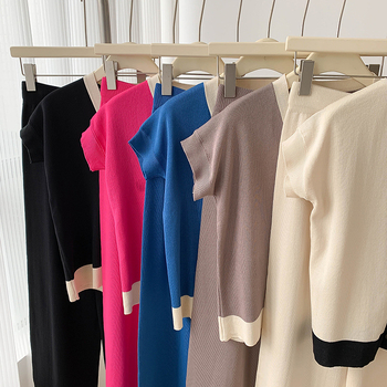 Real Shot Spot Παντελόνι με V-λαιμόκοψη, φαρδύ παντελόνι, γυναικείο, κομψό, μοναδικό, casual, χαλαρό, πλεκτό σετ δύο τεμαχίων