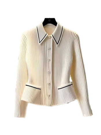 2024 kora őszi új, csúcskategóriás, egyedi, szuper jó megjelenésű fehér kötött kabát, temperamentumos, rövid, kis fazonú