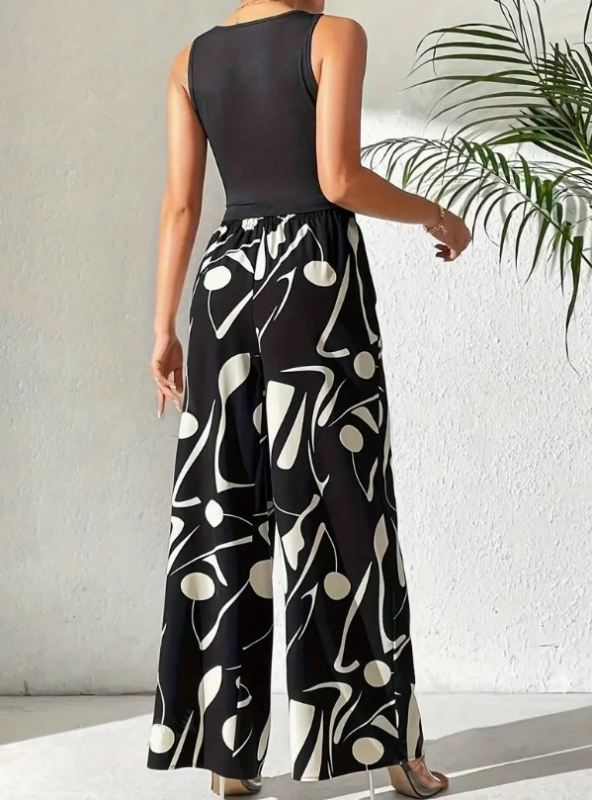 2024-es európai és amerikai tavaszi, nyári és őszi szezonbeli női lezser, magas derekú, bő szárú nadrág, teljes mintás dizájn, sokoldalú divat