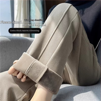 Bő szárú kordbársony nadrág ősszel és télen Új, polár bélésű, vastag, laza pamut nadrág Magas derekú, drapézott, lezser, egyenes szárú nadrág Női őszi és téli