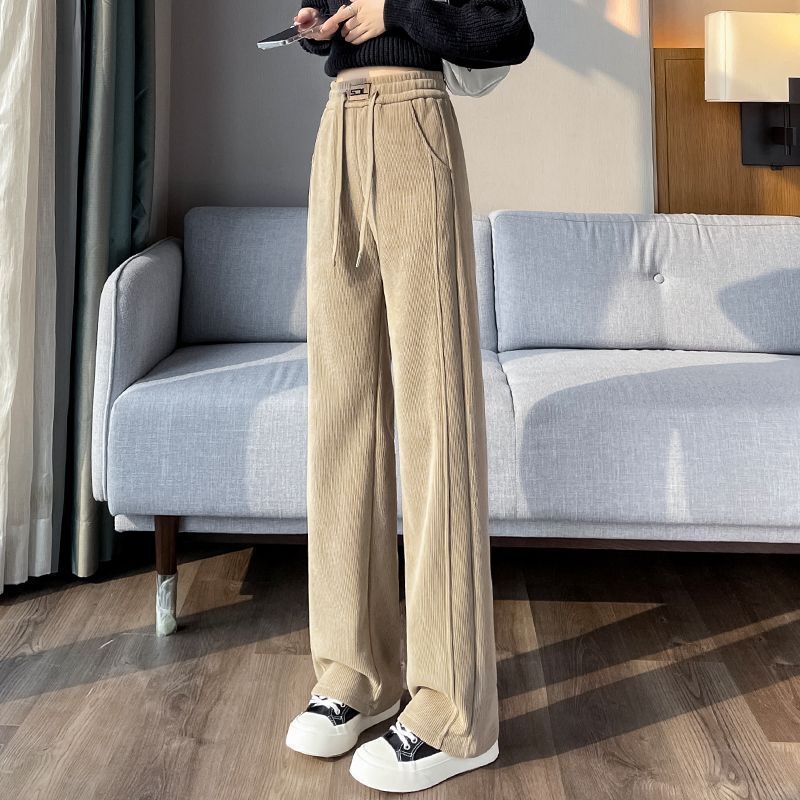 Bő szárú kordbársony nadrág ősszel és télen Új, polár bélésű, vastag, laza pamut nadrág Magas derekú, drapézott, lezser, egyenes szárú nadrág Női őszi és téli