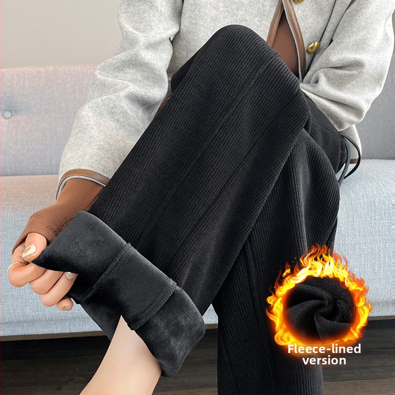 Bő szárú kordbársony nadrág ősszel és télen Új, polár bélésű, vastag, laza pamut nadrág Magas derekú, drapézott, lezser, egyenes szárú nadrág Női őszi és téli