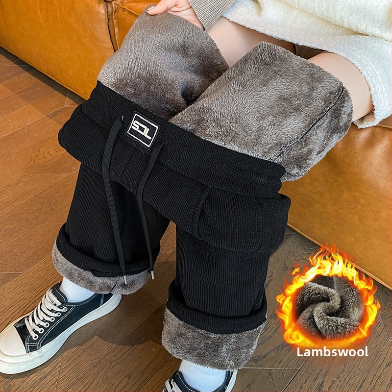 Bő szárú kordbársony nadrág ősszel és télen Új, polár bélésű, vastag, laza pamut nadrág Magas derekú, drapézott, lezser, egyenes szárú nadrág Női őszi és téli