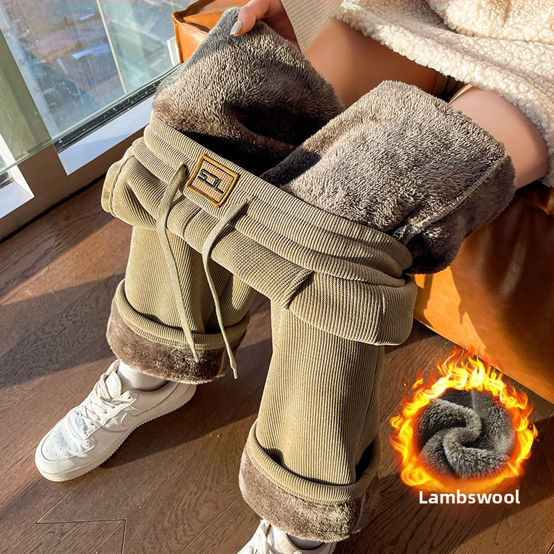 Bő szárú kordbársony nadrág ősszel és télen Új, polár bélésű, vastag, laza pamut nadrág Magas derekú, drapézott, lezser, egyenes szárú nadrág Női őszi és téli