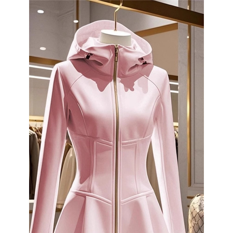 Koreai stílusú, lusta stílusú, rózsaszín kapucnis, szűk derekú kardigán, női új, 2025-ös robbanások divatos, stílusos, rövid felső