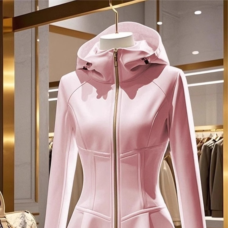 Koreai stílusú, lusta stílusú, rózsaszín kapucnis, szűk derekú kardigán, női új, 2025-ös robbanások divatos, stílusos, rövid felső