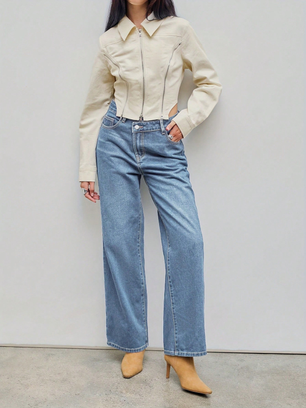 Határokon átnyúló külkereskedelem Amazon Európa és az Egyesült Államok retro világoskék farmer női vékony, egyenes csőből készült, bő, ferde, csatos farmernadrág