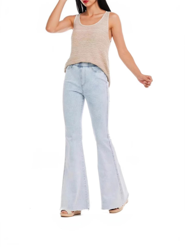 Európai és amerikai divat új termékek független állomás népszerű eladási magas derekú rugalmas retró fehér kopott varrású női farmernadrág nagykereskedelem